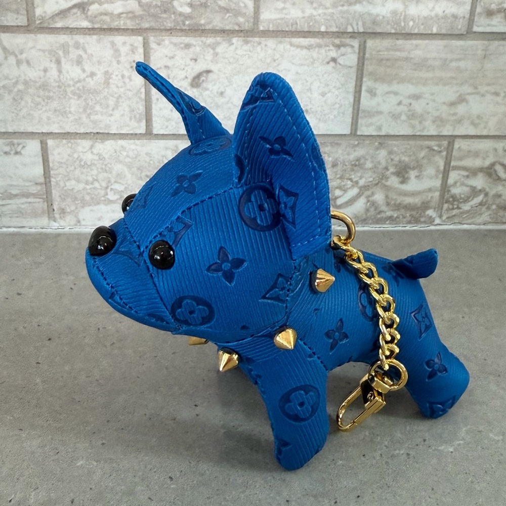 BLUE Colorful French Bulldog bag or purse charm with Gold Accents